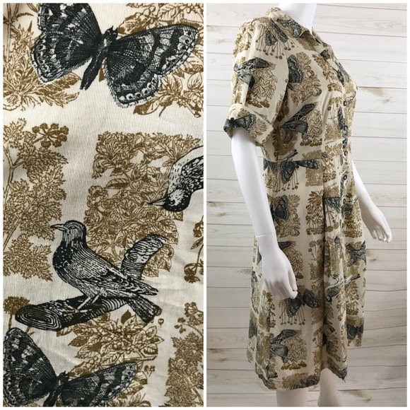 <Anthropologie> Alary Shirt Dress Bird Print 09 - Picture 4 of 6